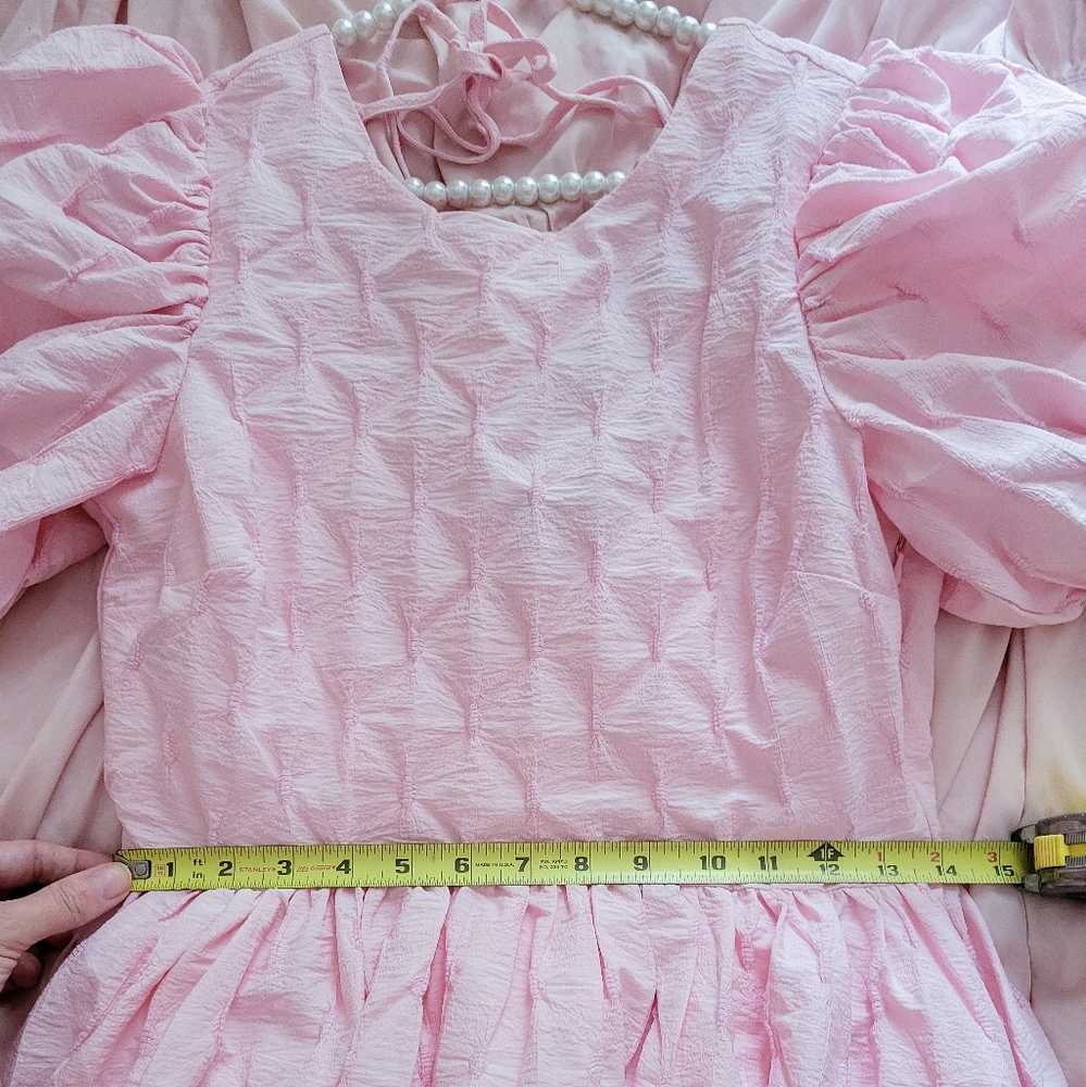 English Factory Pink Textured Balloon Mini Dress - Picture 13 of 15